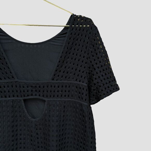 BCBGeneration Black Square Eyelet Lace Short Sleeve Open Back Dress - Picture 7 of 8